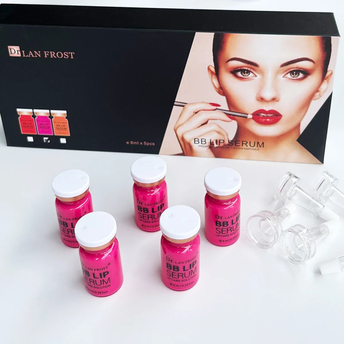 BB Cream Lip Kit Ampoule Microneedle Serum Foundation Starter Kit Permanent Makeup Lip Pigment(Red Orange Pink)