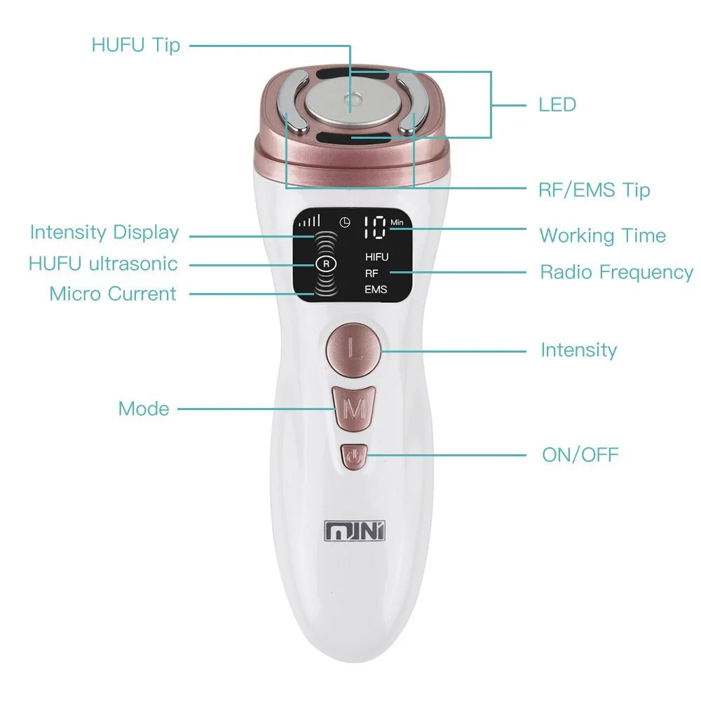 2ND Mini HIFU 3 IN 1 RF EMS HIFU Beauty Machine Face Lifting Facial Microfocus Ultrasound Radiofrequency Wrinkle Removal