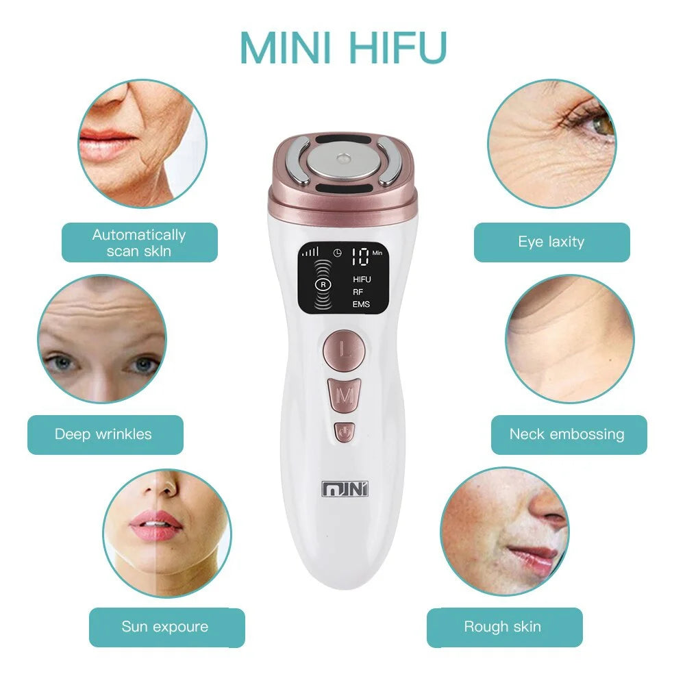2ND Mini HIFU 3 IN 1 RF EMS HIFU Beauty Machine Face Lifting Facial Microfocus Ultrasound Radiofrequency Wrinkle Removal