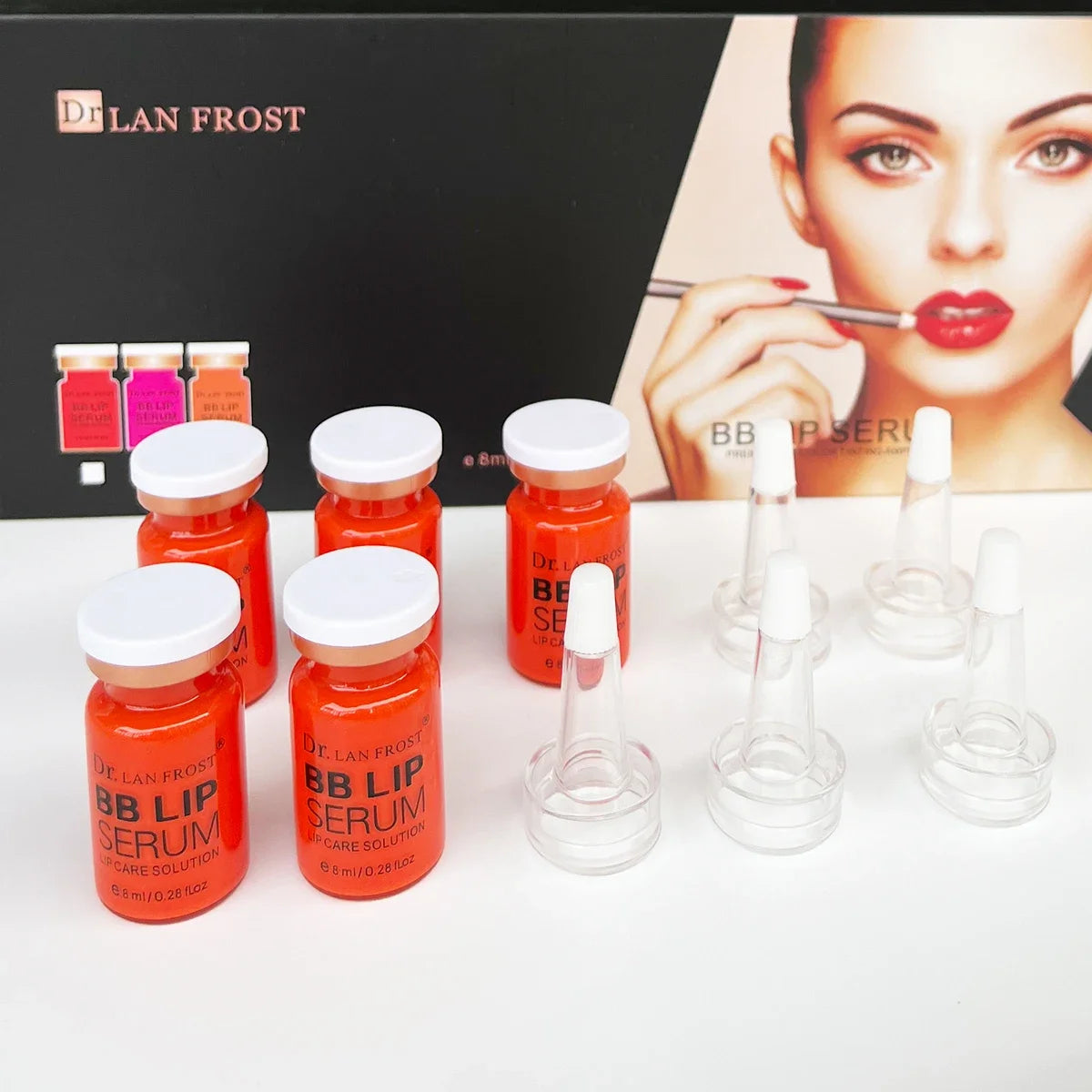 BB Cream Lip Kit Ampoule Microneedle Serum Foundation Starter Kit Permanent Makeup Lip Pigment(Red Orange Pink)