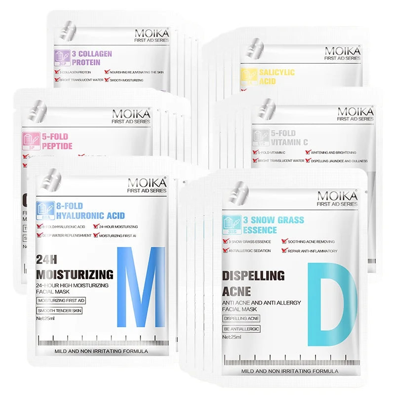 50/20/10 PCS Hyaluronic acid Whitening Beauty Facial Mask Skin Care Rejuvenation Care Hydrating Moisturizing Acne Oil Control