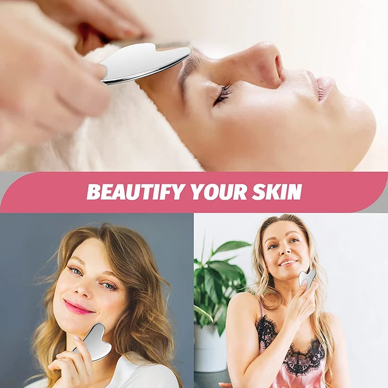 Stainless Steel GuaSha Face Skin Care Massage Tools Roller Gua Sha Set Board SPA Scraping Acupuncture Fascia Muscle Relaxation